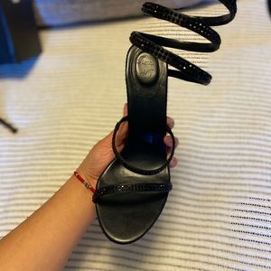 Spiral Ankle All Black Rhinestone Pumps